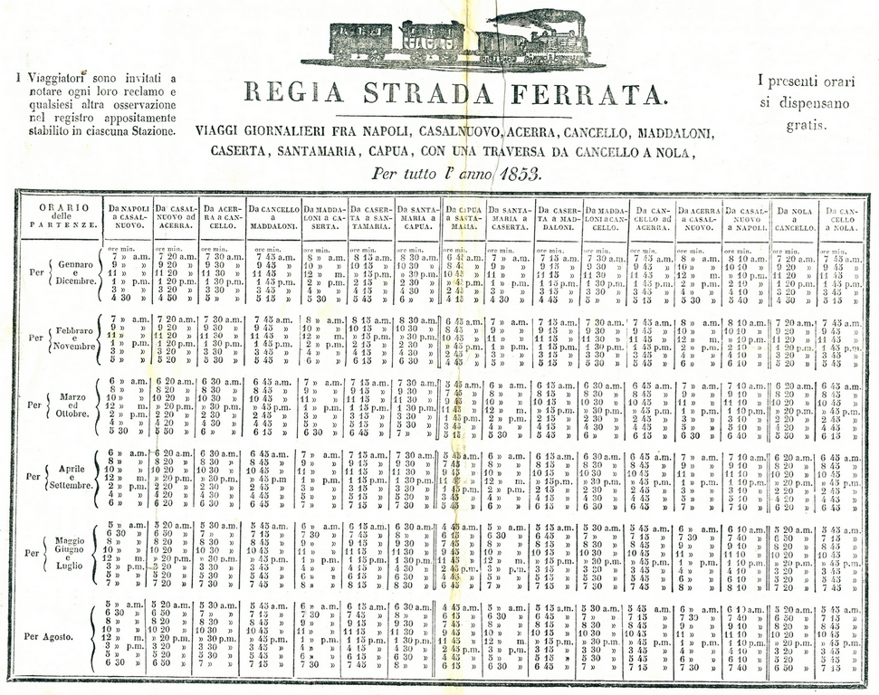 POSTER STAMPA ORARIO REGIA STRADA DI FERRO NAPOLI ACERRA CANCELLO NOLA CAPUA MADDALONI CASERTA - immagine 2