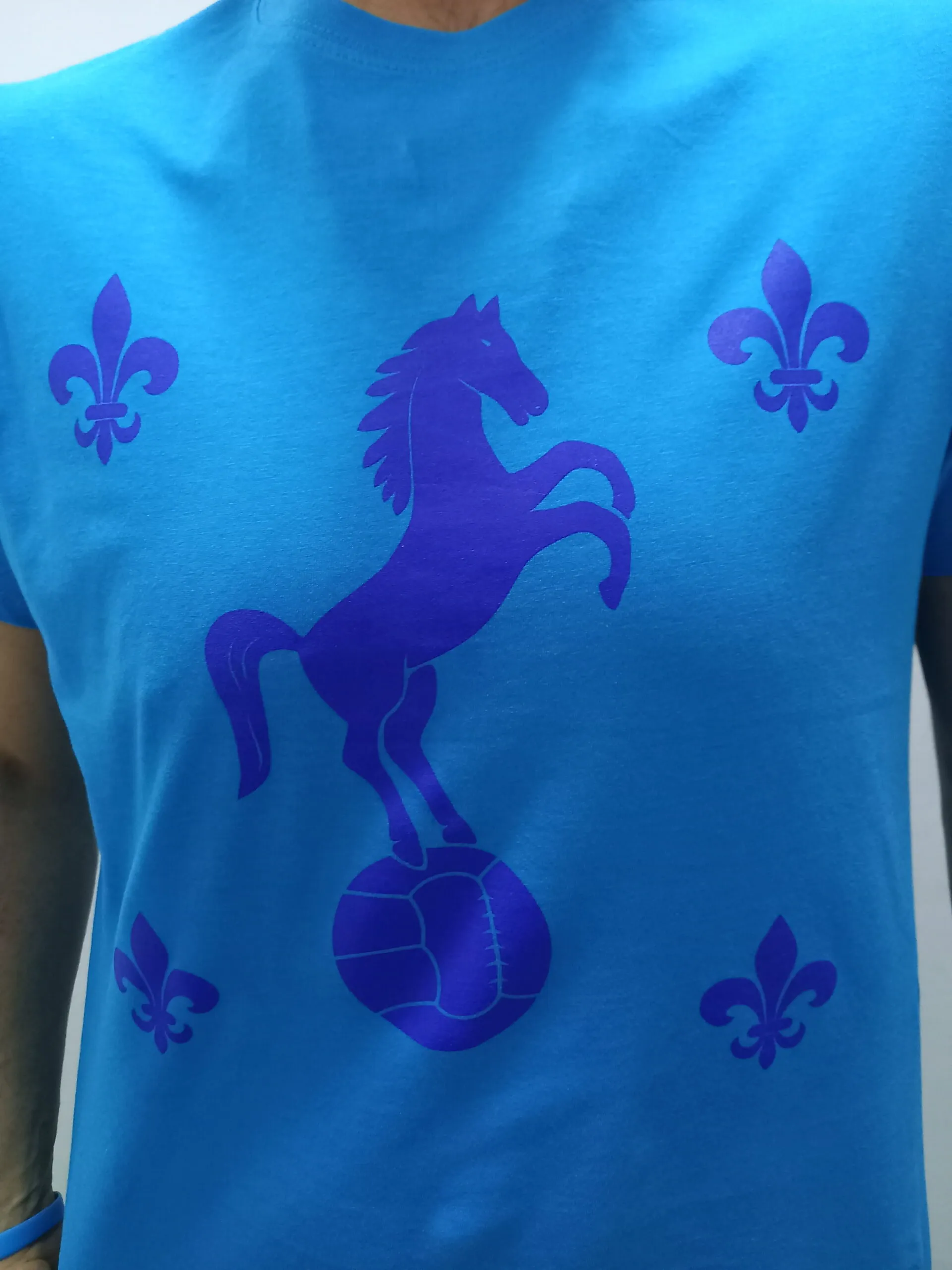 MAGLIETTA T-SHIRT LEGGERA CELESTE “CAVALLINO RAMPANTE 4 GIGLI” SERIGRAFIA MONOCOLORE BLU - immagine 4
