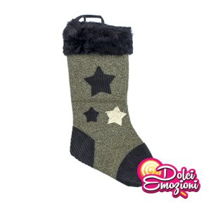Calza natalizia con stelle grigia e oro