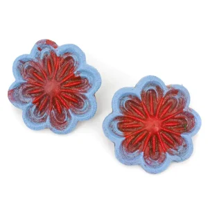 Orecchino fiore Azulejo indaco e rosso