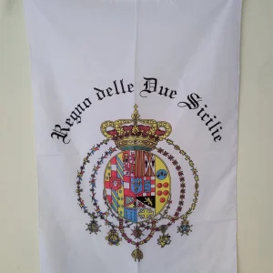 BANDIERA REGNO DELLE DUE SICILIE VERTICALE TESSUTO SINTETICO CON SCRITTA 70X100 CM BIANCA