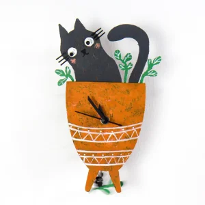 Orologio parete Gatto nel vaso 30x28cm