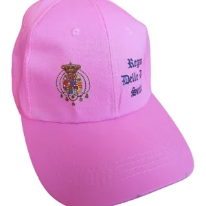 Cappello con visiera rosa con stemma e scritta Regno delle due Sicilie in blu