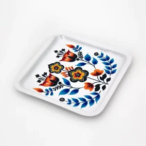 Vassoio metallo quadrato fiori 19,5×19,m