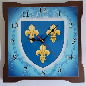OROLOGIO DA PARETE 3 GIGLI BORBONICI 27X27 CM BASE LEGNO SFONDO BLU
