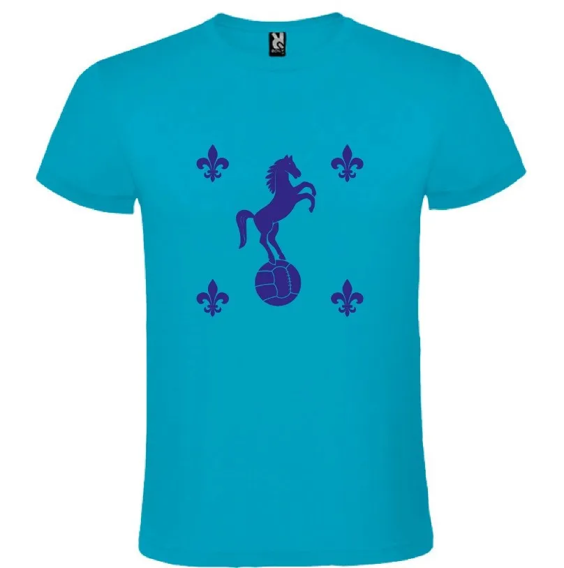 MAGLIETTA T-SHIRT LEGGERA CELESTE “CAVALLINO RAMPANTE 4 GIGLI” SERIGRAFIA MONOCOLORE BLU