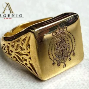 ANELLO STEMMA REGNO DUE SICILIE INCISO PLACCATO ORO QUADRATO