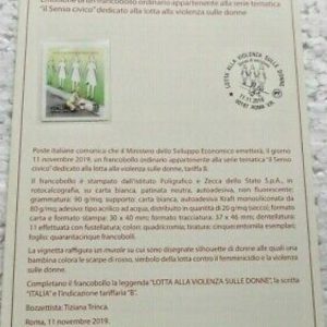 BOLLETTINO ILLUSTRATIVO ITALIA 2019 nuovo “LOTTA contro VIOLENZA alle DONNE” €5,00