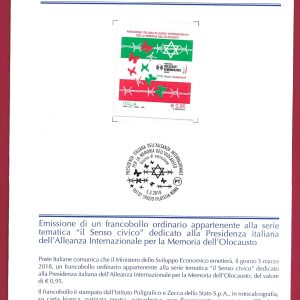 BOLLETTINO ILLUSTRATIVO ITALIA 2018 nuovo ” PRESIDENZA MEMORIA OLOCAUSTO ” €5,00