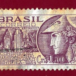 FRANCOBOLLO BRASILE 1954 YT 566 usato ” The 10th Anniversary of the International Congress of Scientific Organization, Sao Paulo” € 0.60