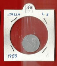 ITALIA REPUBBLIC – ITALY REPUBBLIC 1955 1 Lira  KCC km91 circulated € 1.00
