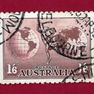 Francobollo  AUSTRALIA 1934 YT PA5  usato “Mercurio e globi – posta aerea ” € 0,60