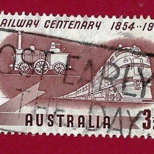 Francobollo  AUSTRALIA 1954 YT 213  usato  “1° centenario della ferrovia Australiana ” € 0,20