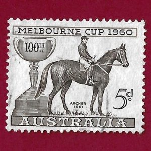 Francobollo  AUSTRALIA 1960 YT 269 usato  ” Centenario della Melbourne Cup  ” € 0.20