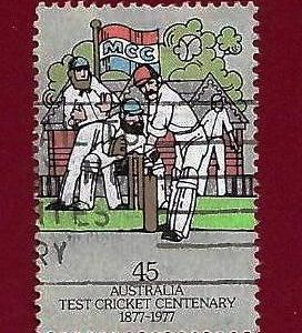 Francobollo AUSTRALIA 1977 YT 619  usato  “Centenario dell’Australia-Inghilterra Test Cricket” € 0,40