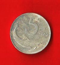 ITALIA – ITALY 1979 5 Lira Km92 € 1.00 Circulated