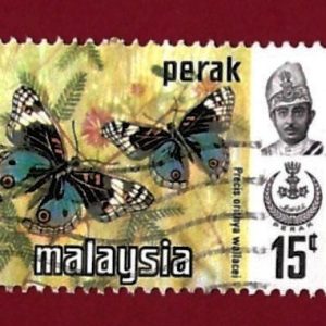 Francobollo MALESIA -PERAK 1971 YT 123  Usato ” farfalle & sultano ”  € 0,20
