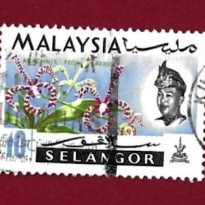 Francobollo MALESIA – SELANGOR 1965 YT 90  Usato ” orchidea”  € 0,20