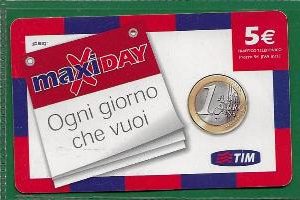 SCHEDE TELEFONICHE – RICARICARD TIM – Serie  MAXI DAY TIM  € 5.00 n. MXD5-C Scad. Lug. 2009 usata € 0.49