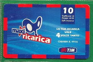 SCHEDE TELEFONICHE – RICARICARD TIM – Serie  MAXI RICARICA € 10.00 n.MXR10-C Scad. Giu. 2010 usata € 0.59